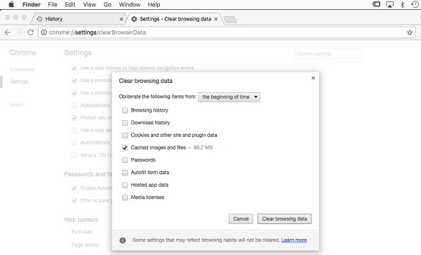 clear browser history and cache in chrome for mac